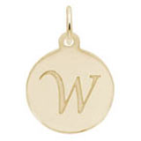 Rembrandt Script Initial Disc Charm W in Gold Plate.