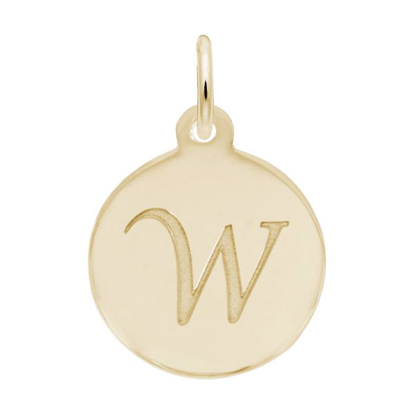 Rembrandt Script Initial Disc Charm W in Gold Plate.