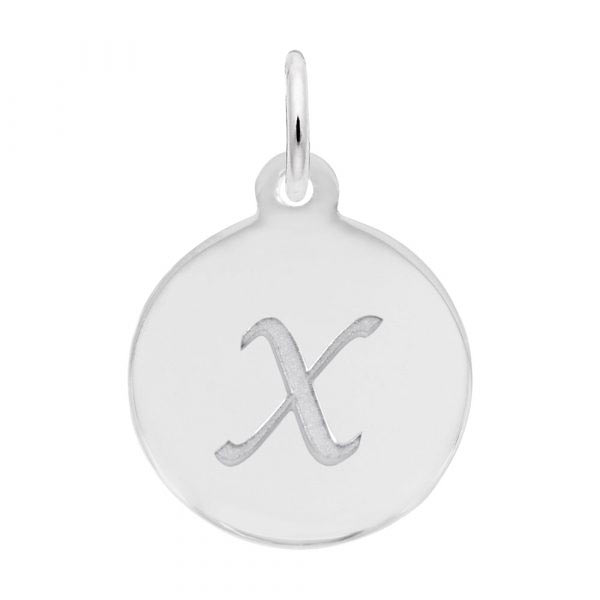 Rembrandt Script Initial Disc Charm X in 14K White Gold. Rembrandt Script Initial Disc Charm X in 14K White Gold.