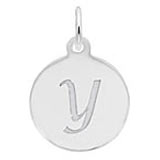 Rembrandt Script Initial Disc Charm Y in 14K White Gold.