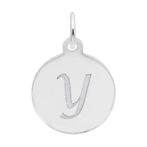 Rembrandt Script Initial Disc Charm Y in 14K White Gold.