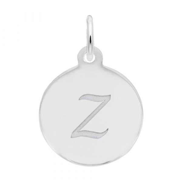 Rembrandt Script Initial Disc Charm Z in Sterling Silver.