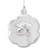 Rembrandt Grad Cap Scalloped Disc Charm, Sterling Silver