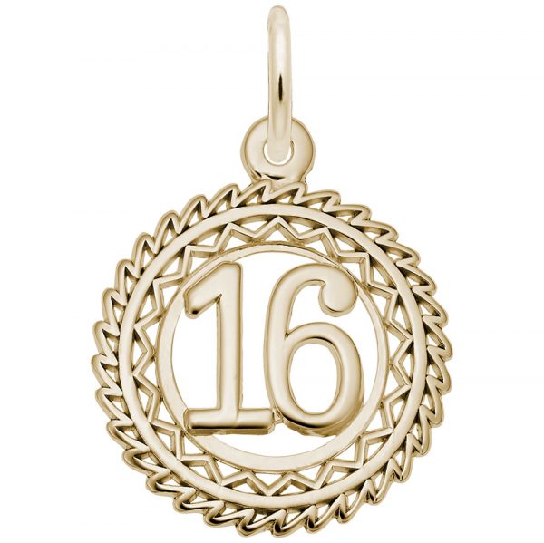 14K Gold Number 16 Charm by Rembrandt Charms