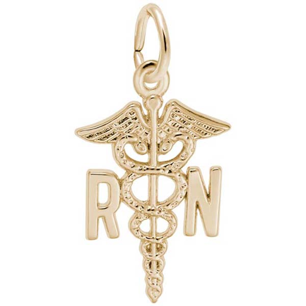 Rembrandt Registered Nurse Caduceus Charm, 14K Yellow Gold