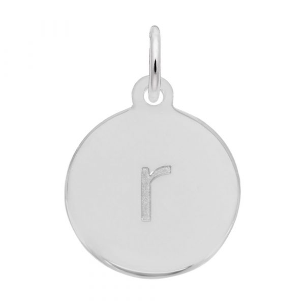 Rembrandt Initial Disc Charm r in 14K White Gold.