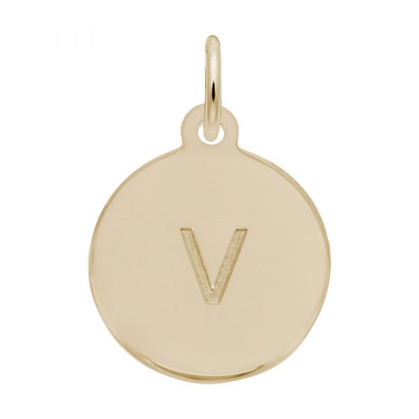 Rembrandt Initial Disc Charm v in Gold Plate.