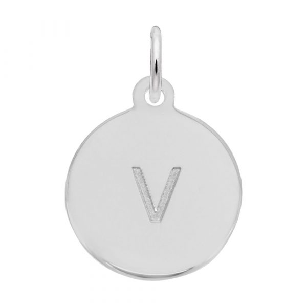 Rembrandt Initial Disc Charm v in Sterling Silver.