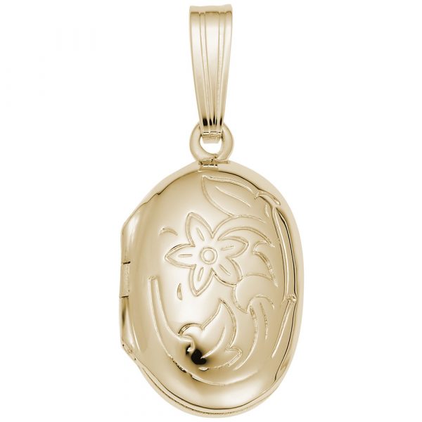 10K Gold Flower Oval Locket Pendant by Rembrandt Charms