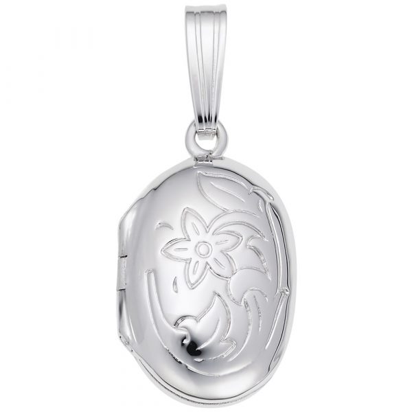 14K White Gold Flower Oval Locket Pendant by Rembrandt Charms