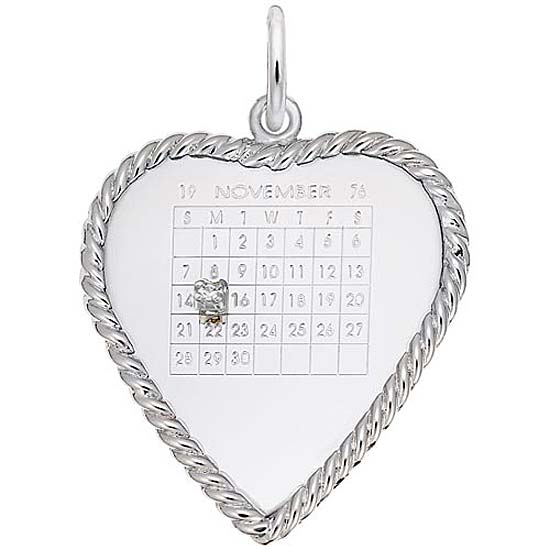 14K White Gold Diamond Heart Calendar Charm by Rembrandt Charms