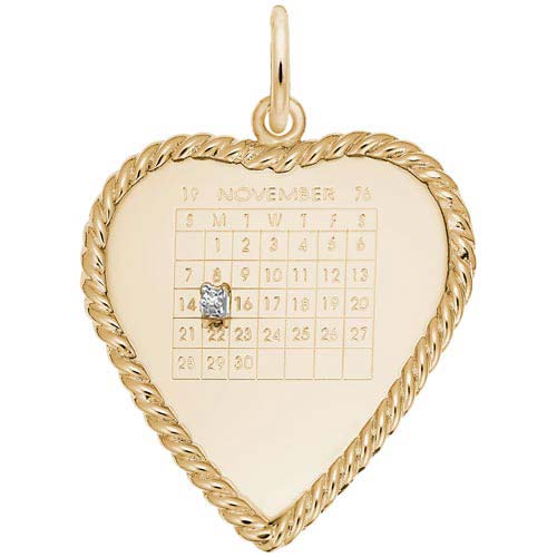Gold Plate Diamond Heart Calendar Charm by Rembrandt Charms