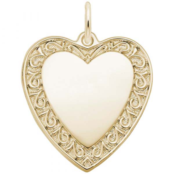 14K Gold Scrolled Classic Heart Charm by Rembrandt Charms