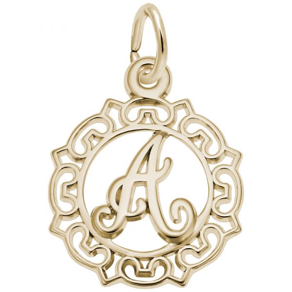 14K Gold Ornate Script Initial A Charm by Rembrandt Charms