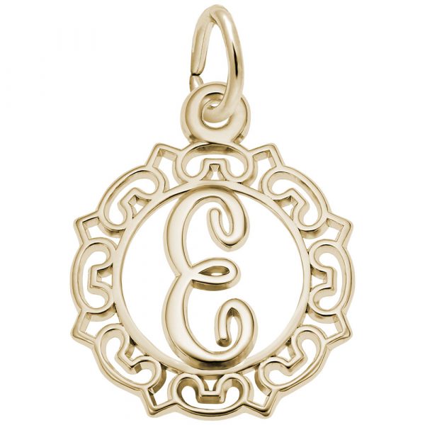 14K Gold Ornate Script Initial E Charm by Rembrandt Charms 14K Gold Ornate Script Initial E Charm by Rembrandt Charms