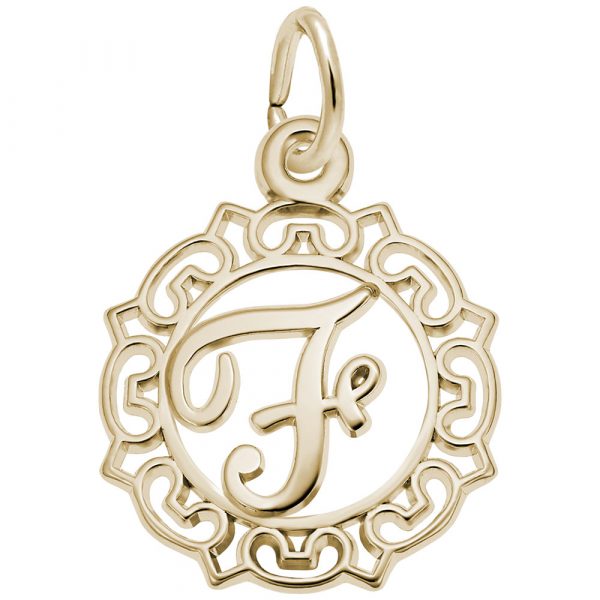 14K Gold Ornate Script Initial F Charm by Rembrandt Charms