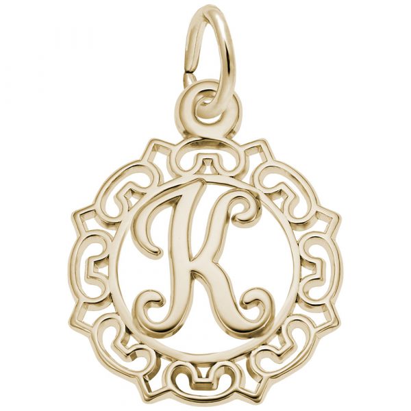 14K Gold Ornate Script Initial K Charm by Rembrandt Charms
