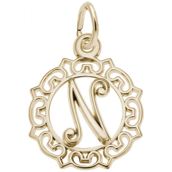 14K Gold Ornate Script Initial N Charm by Rembrandt Charms