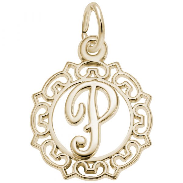14K Gold Ornate Script Initial P Charm by Rembrandt Charms