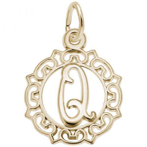 14K Gold Ornate Script Initial Q Charm by Rembrandt Charms 14K Gold Ornate Script Initial Q Charm by Rembrandt Charms