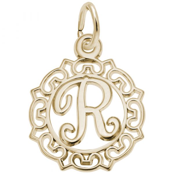 14K Gold Ornate Script Initial R Charm by Rembrandt Charms