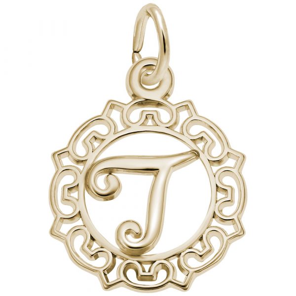 14K Gold Ornate Script Initial T Charm by Rembrandt Charms