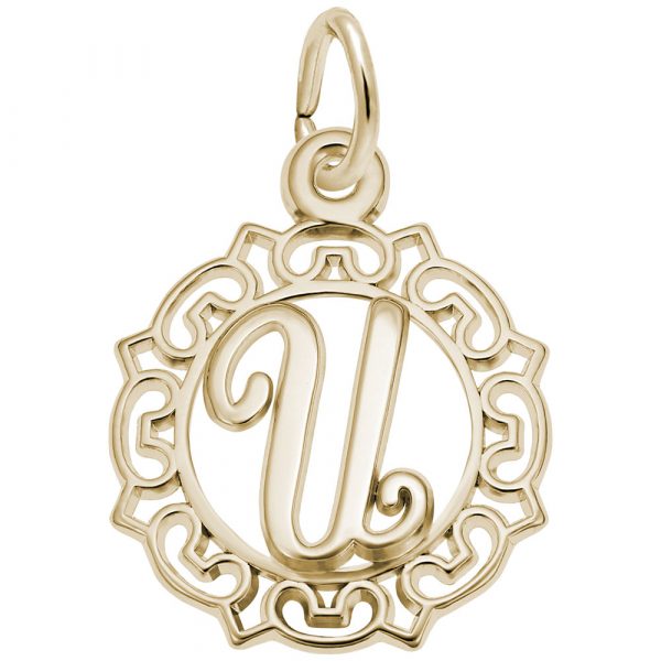 14K Gold Ornate Script Initial U Charm by Rembrandt Charms
