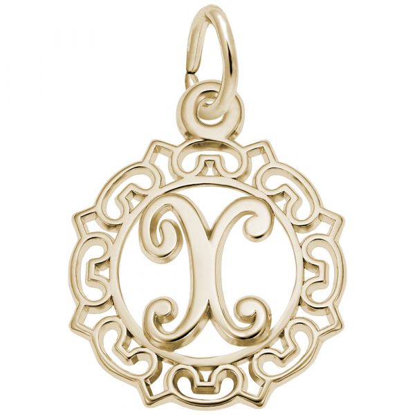 14K Gold Ornate Script Initial X Charm by Rembrandt Charms
