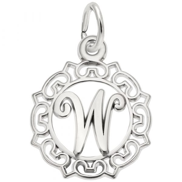 Sterling Silver Ornate Script Initial W Charm by Rembrandt Charms Sterling Silver Ornate Script Initial W Charm by Rembrandt Charms