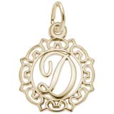 10K Gold Ornate Script Initial D Charm by Rembrandt Charms