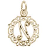 10K Gold Ornate Script Initial N Charm by Rembrandt Charms