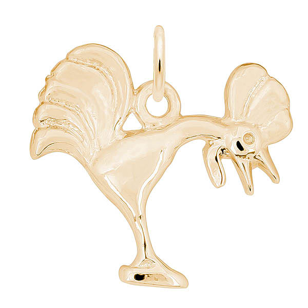 Rembrandt Rooster Crowing Charm, 14k Yellow Gold