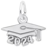 14K White Gold Graduation Cap 2024 Accent Charm